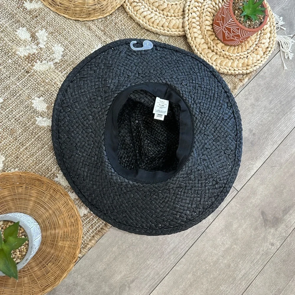 New Time & Tru Women’s Black Woven Straw Fedora Hat with Brown Accent